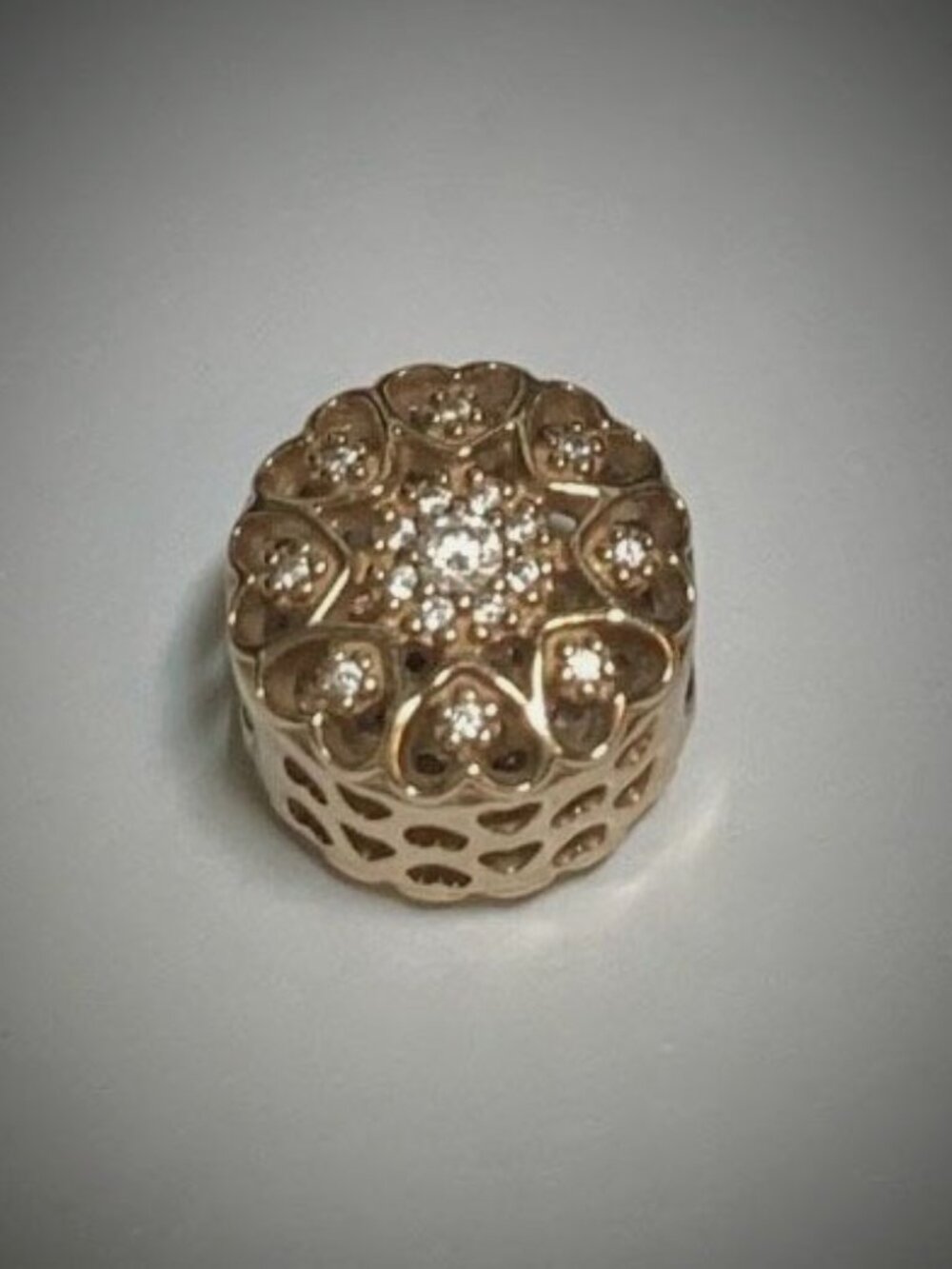 RARE Pandora "Hearts of Gold" Spacer Charm - Solid 14K Gold CZ Retired #750841CZ